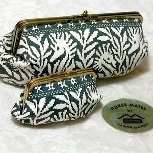 Vintage Purse Mates By Mark Baren Clutch & Coin Purse Jade Green Ivory Seahorses